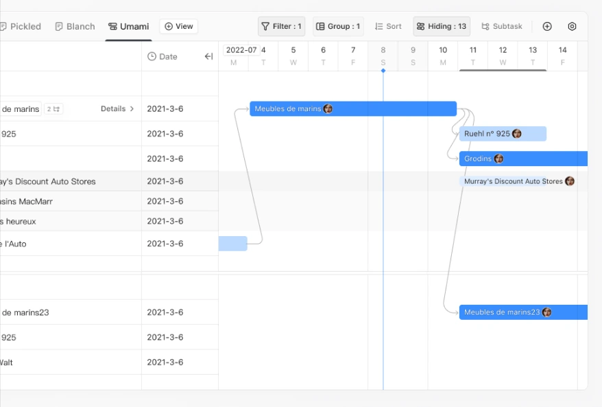 Original date linkage: related tasks move with the edited dependency.